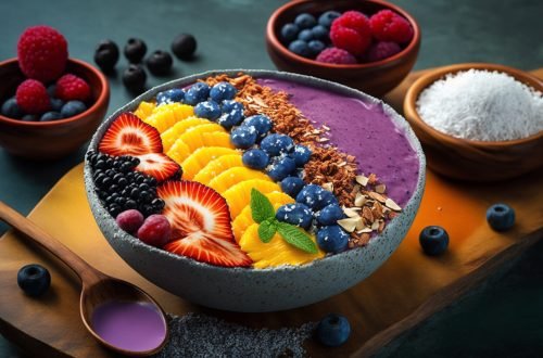 Freshness in a bowl Blueberry yogurt granola dessert ,generative artificial intelligence